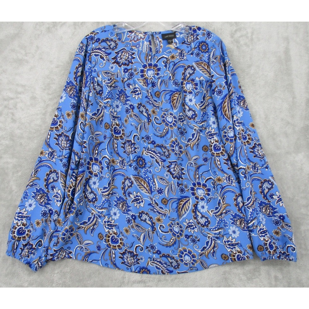J Jill Blouse Womens Medium Tall Floral Paisley Balloon Sleeve Boho Relaxed Blue